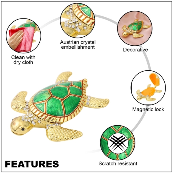 3.5" Sea Turtle Trinket Jewelry Box. Enameled Shell & Shiny Crystal accents - Picture 2 of 5